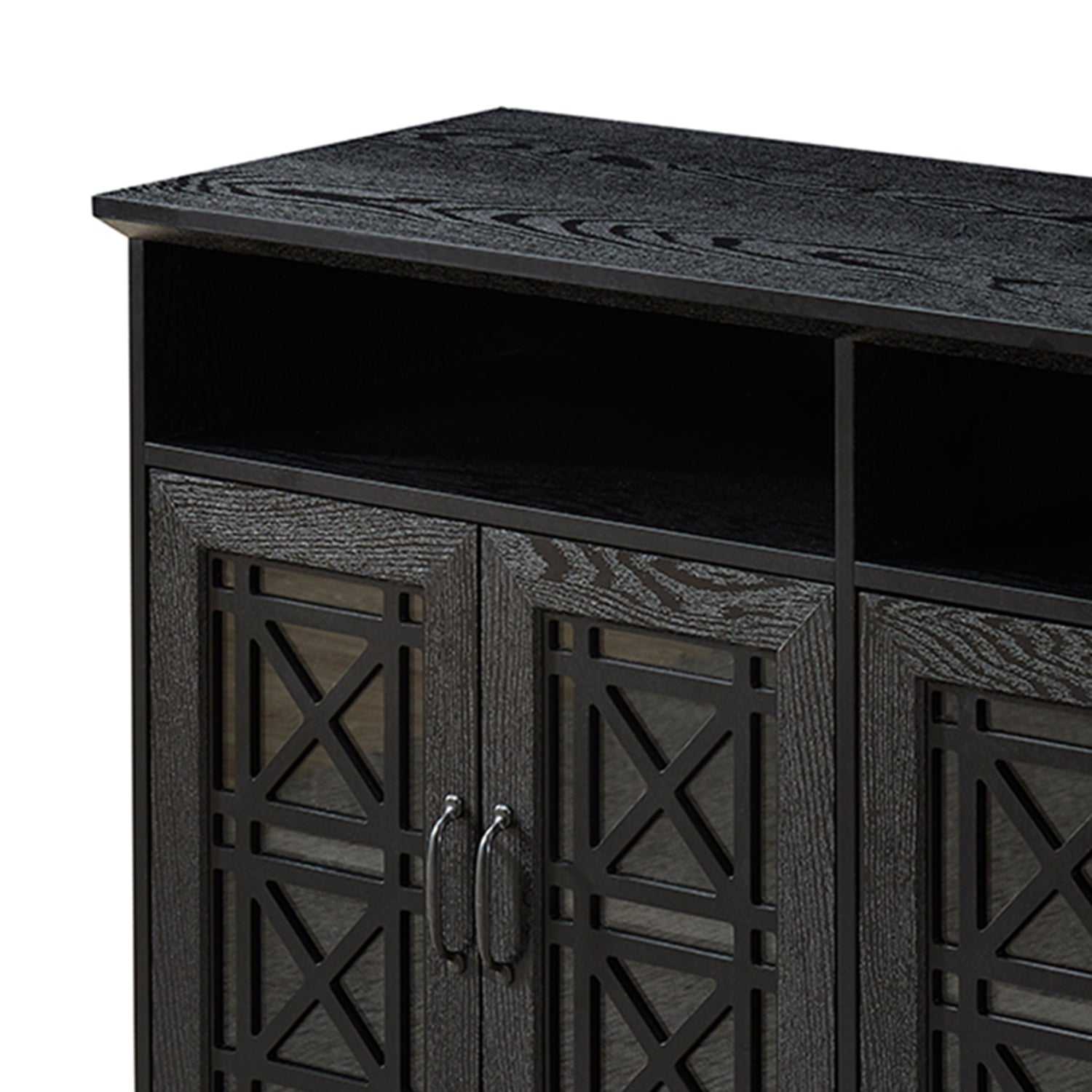 53" Tv Console Storage Buffet Cabinet Sideboard, Black Wood Grain Finish Black Dining Room Adjustabel Shelves Mdf Glass