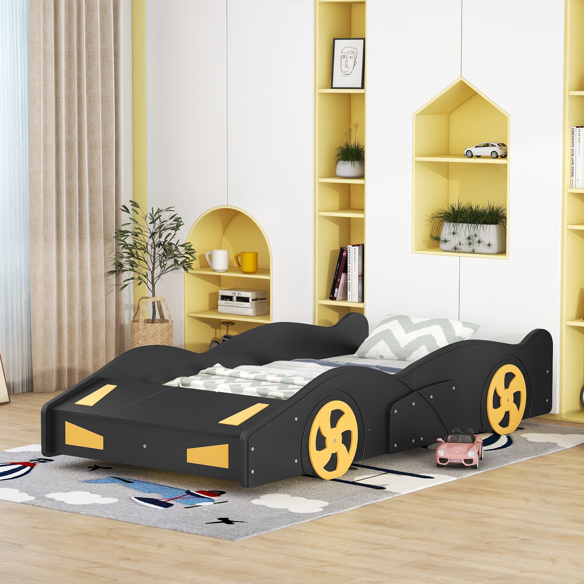 Twin Size Race Car Shaped Platform Bed with Wheels and box spring not