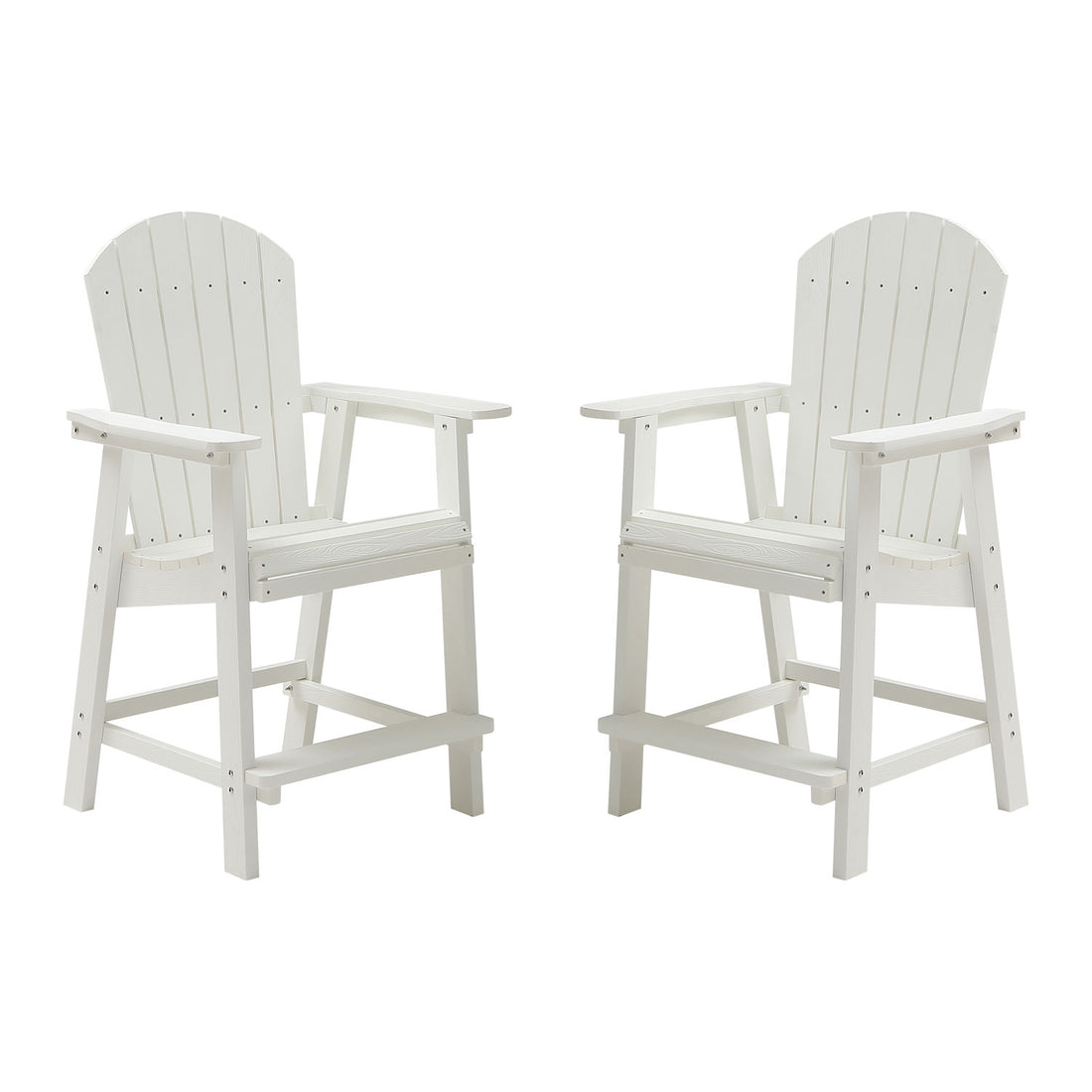 Hips Bar Chair With Armrest,Patio Bar Chair Set Of 2, White Matte White Hdpe