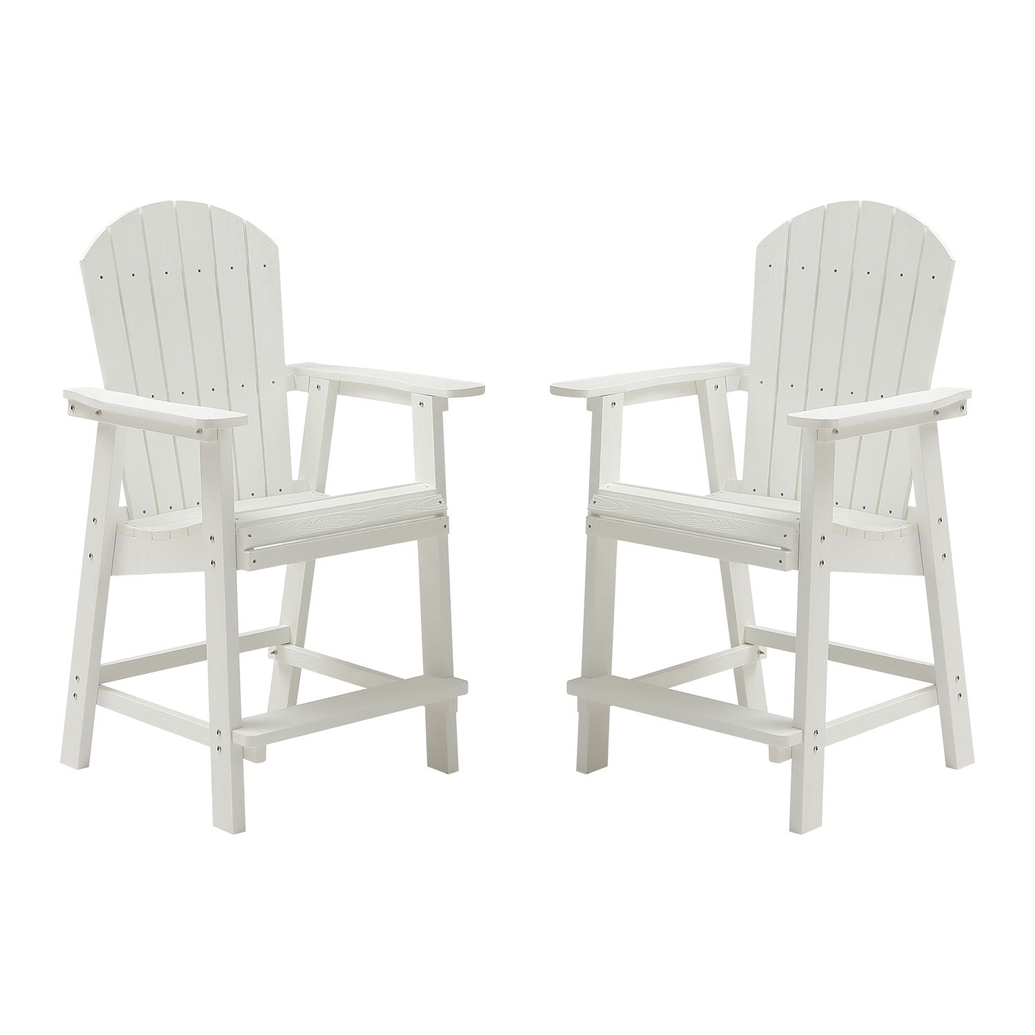 Hips Bar Chair With Armrest,Patio Bar Chair Set Of 2, White Matte White Hdpe