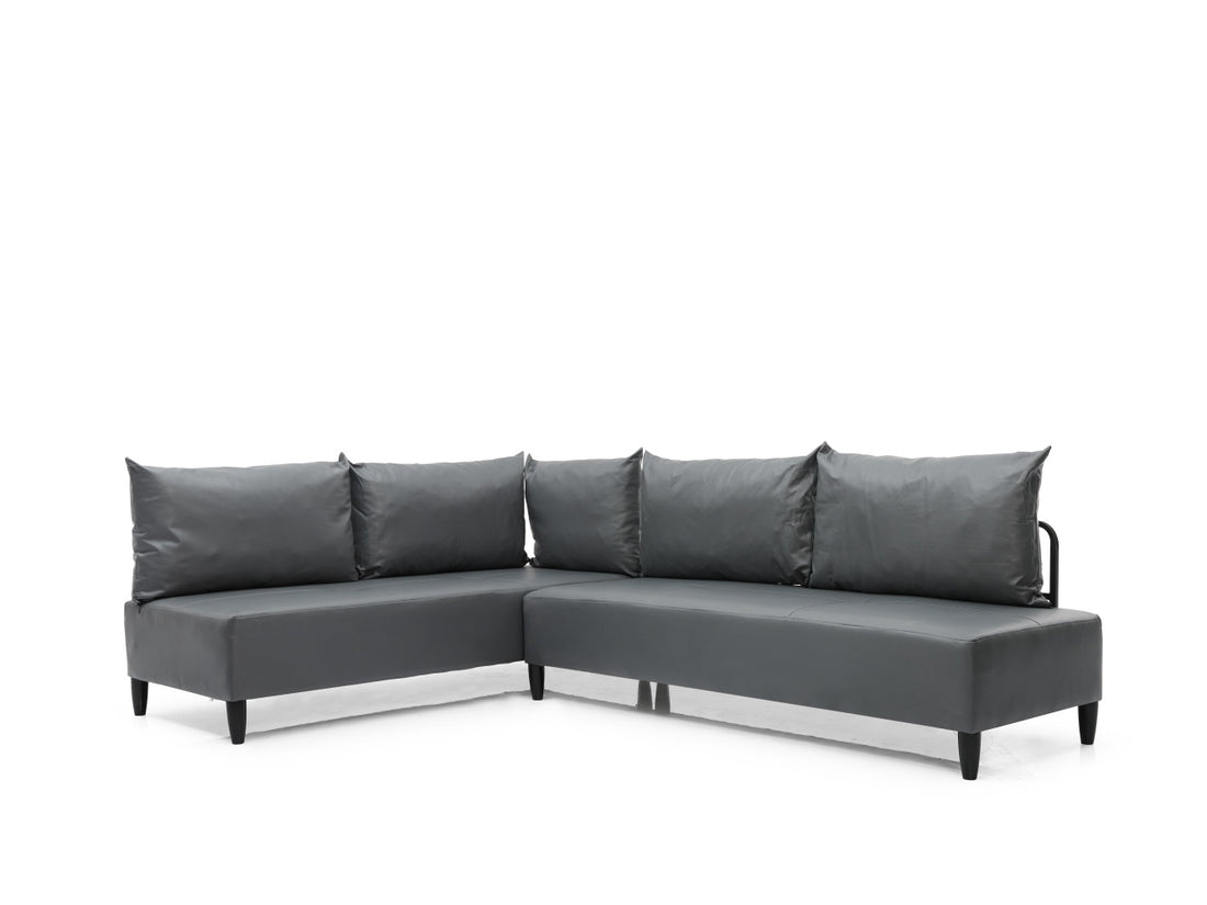 Inferno Metal Frame Vynil Upholstered Sectional For Living Room Grey Metal