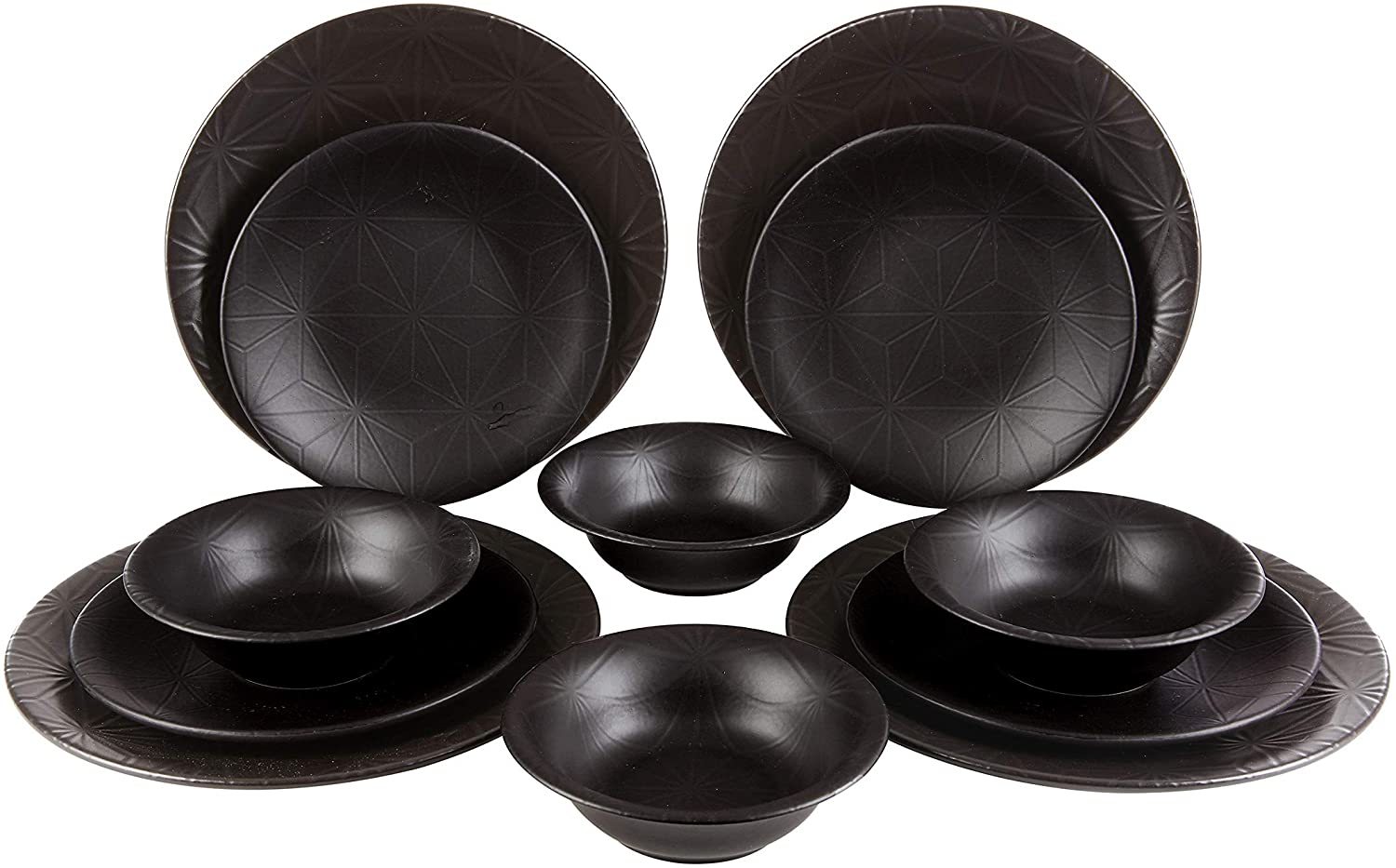 Fulya 12 Pieces Dinnerware Set black-porcelain