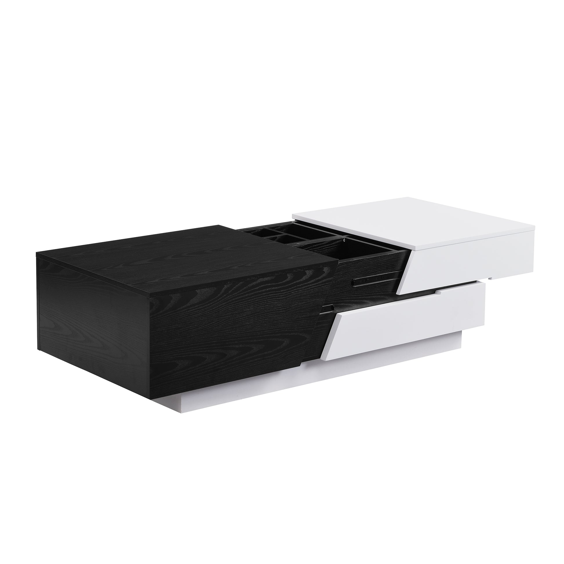 Modern Extendable Sliding Top Coffee Table With Storage In White&Black White Black Mdf