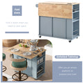 Kitchen Island With Power Outlet,Kitchen Storage Island With Drop Leaf And Rubber Wood,Open Storage And Wine Rack,5 Wheels,With Adjustable Storage For Home, Kitchen, And Dining Room, Grey Blue Blue Mdf