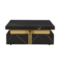 Modern Black Square Storage Coffee Table With 4 Drawers Black Mdf