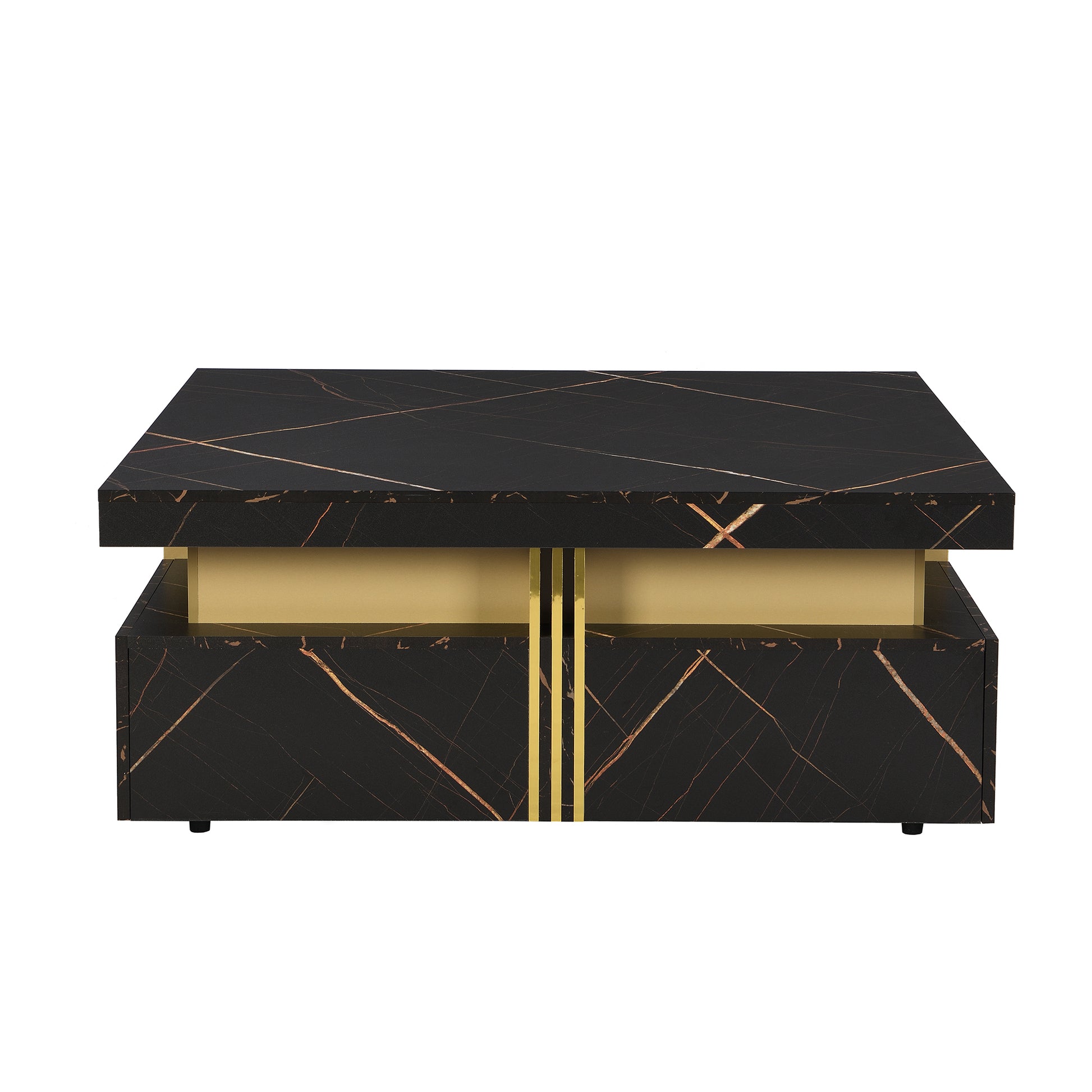 Modern Black Square Storage Coffee Table With 4 Drawers Black Mdf