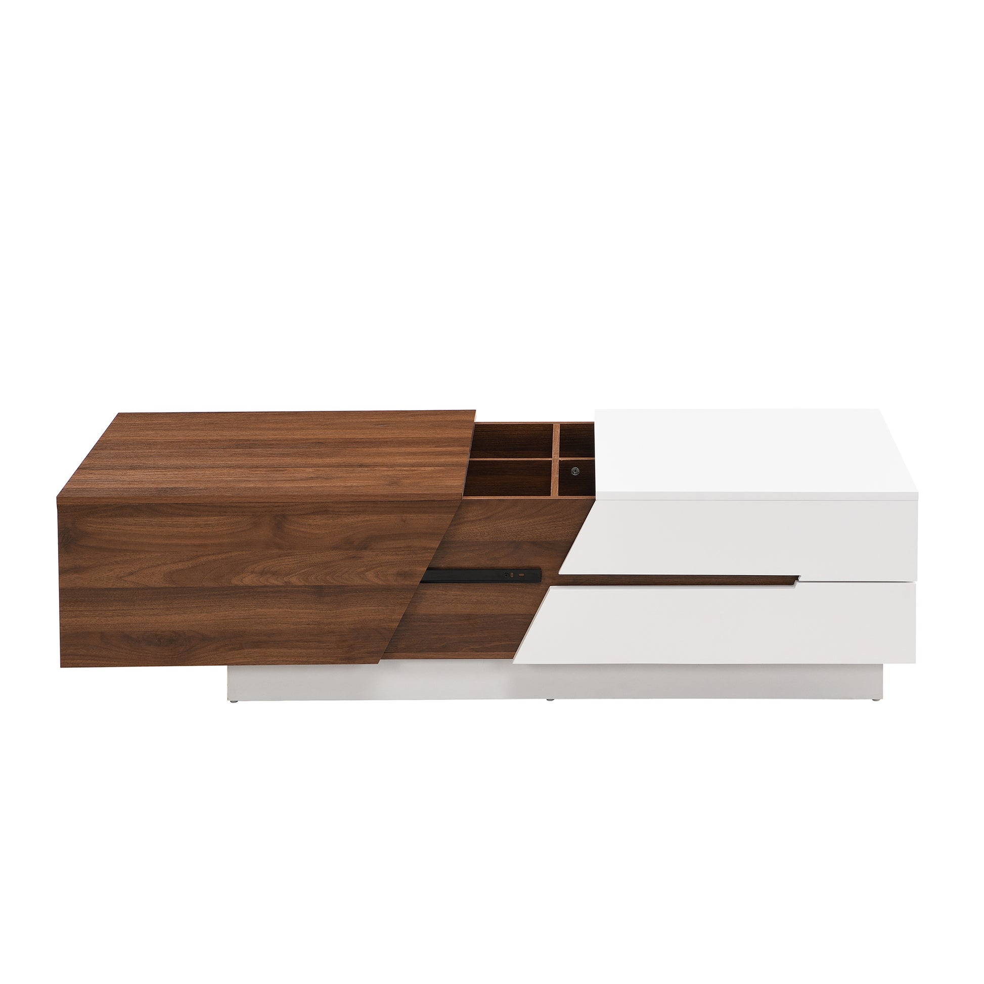 Modern Extendable Sliding Top Coffee Table With Storage In White&Walnut White Walnut Mdf