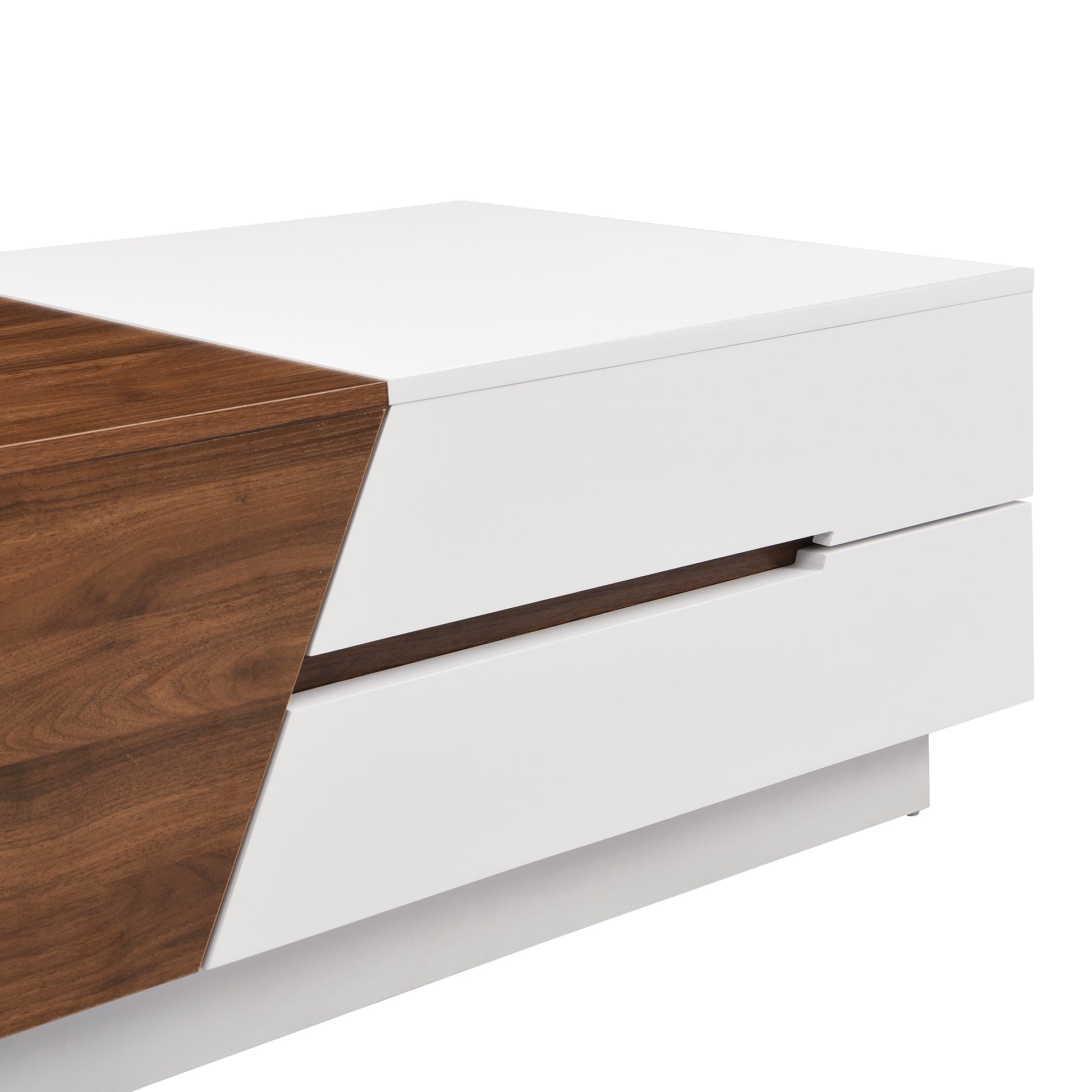 Modern Extendable Sliding Top Coffee Table With Storage In White&Walnut White Walnut Mdf