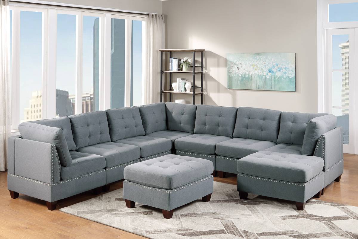Living Room Furniture Tufted Ottoman Grey Linen Like grey-linen-primary living