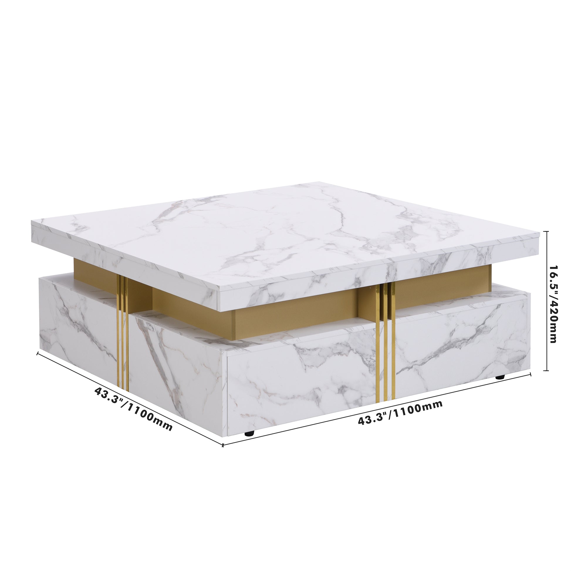 Modern White Square Storage Coffee Table With 4 Drawers White Mdf