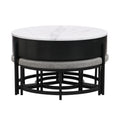 Modern Round Lift Top Coffee Table With Storage & 3 Ottoman White & Black Black Mdf