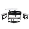 Modern Round Lift Top Coffee Table With Storage & 3 Ottoman White & Black Black Mdf