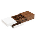 Modern Extendable Sliding Top Coffee Table With Storage In White&Walnut White Walnut Mdf