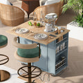 Kitchen Island With Power Outlet,Kitchen Storage Island With Drop Leaf And Rubber Wood,Open Storage And Wine Rack,5 Wheels,With Adjustable Storage For Home, Kitchen, And Dining Room, Grey Blue Blue Mdf