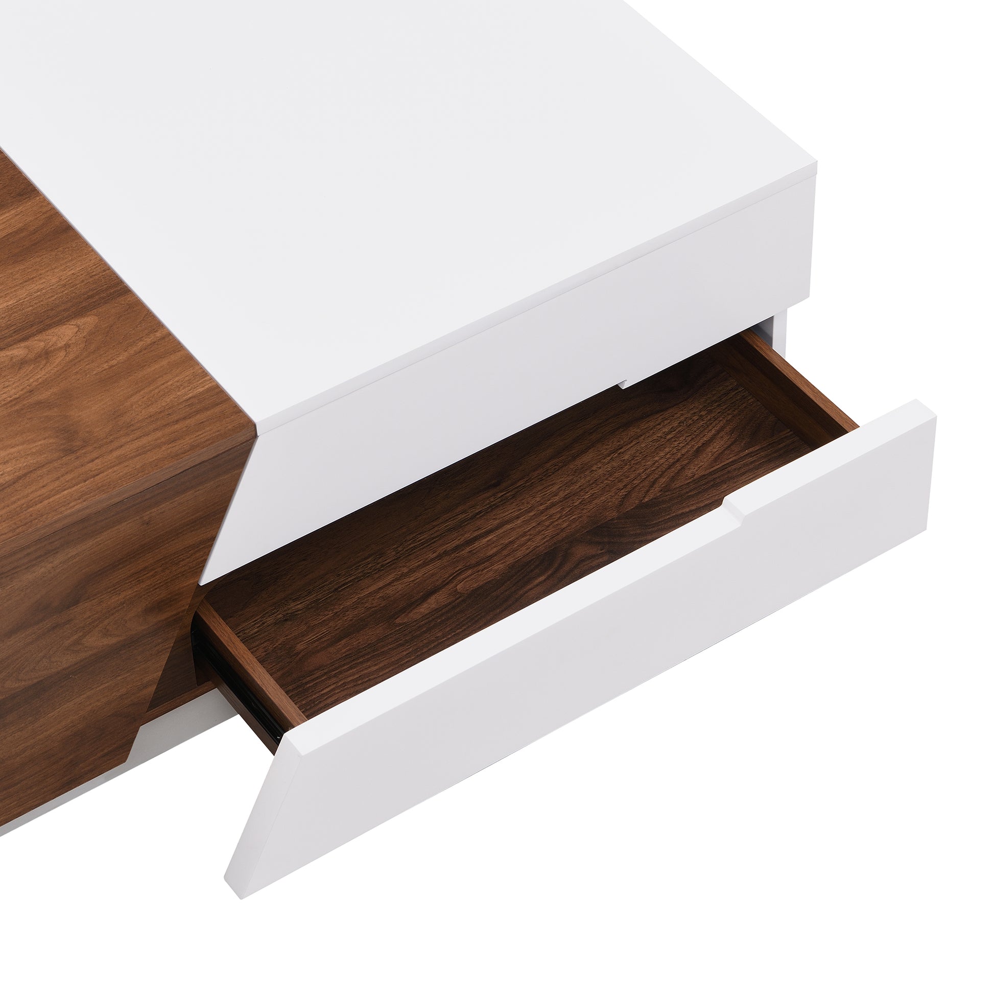 Modern Extendable Sliding Top Coffee Table With Storage In White&Walnut White Walnut Mdf