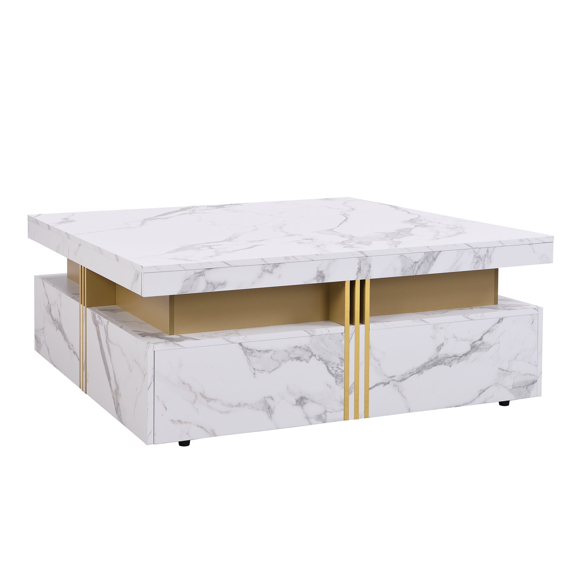 Modern White Square Storage Coffee Table With 4 Drawers White Mdf