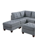 Contemporary Modular Sectional 7Pc Set Living Room Furniture Corner L Sectional Gray Linen Like Fabric Tufted Nail Heads 2X Corner Wedge 3X Armless Chair And 2X Ottoman Gray Linen Primary Living Space Tufted Back Contemporary,Modern Modular Fabric 7 Seat