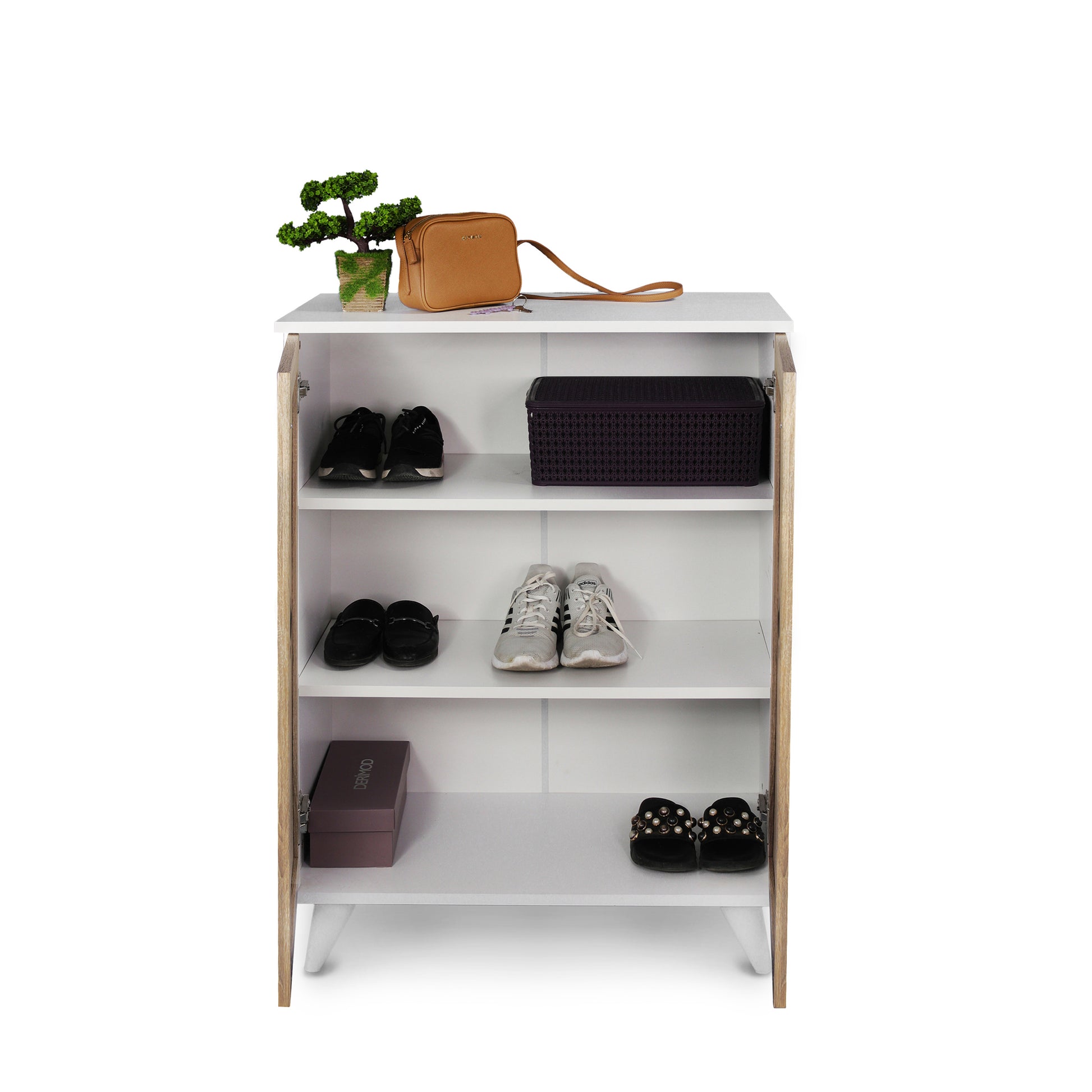 Karina Wood Base Shoe Cabinet Cream Wood