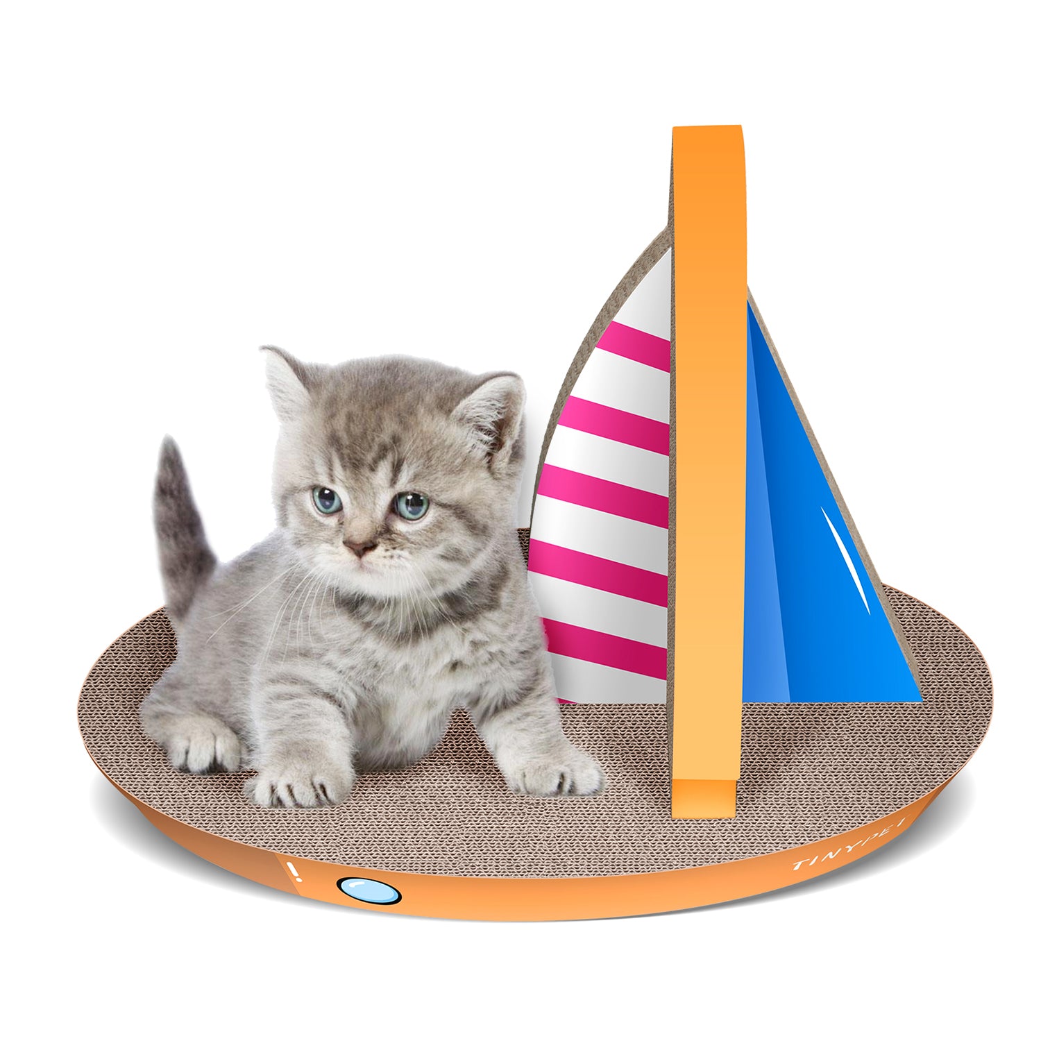 Cat Condo Scratcher Post Cardboard, Sailboat Shape Cat Scratching Board, 21.26X13.78X15.75 Inch Yellow Carbon Fiber