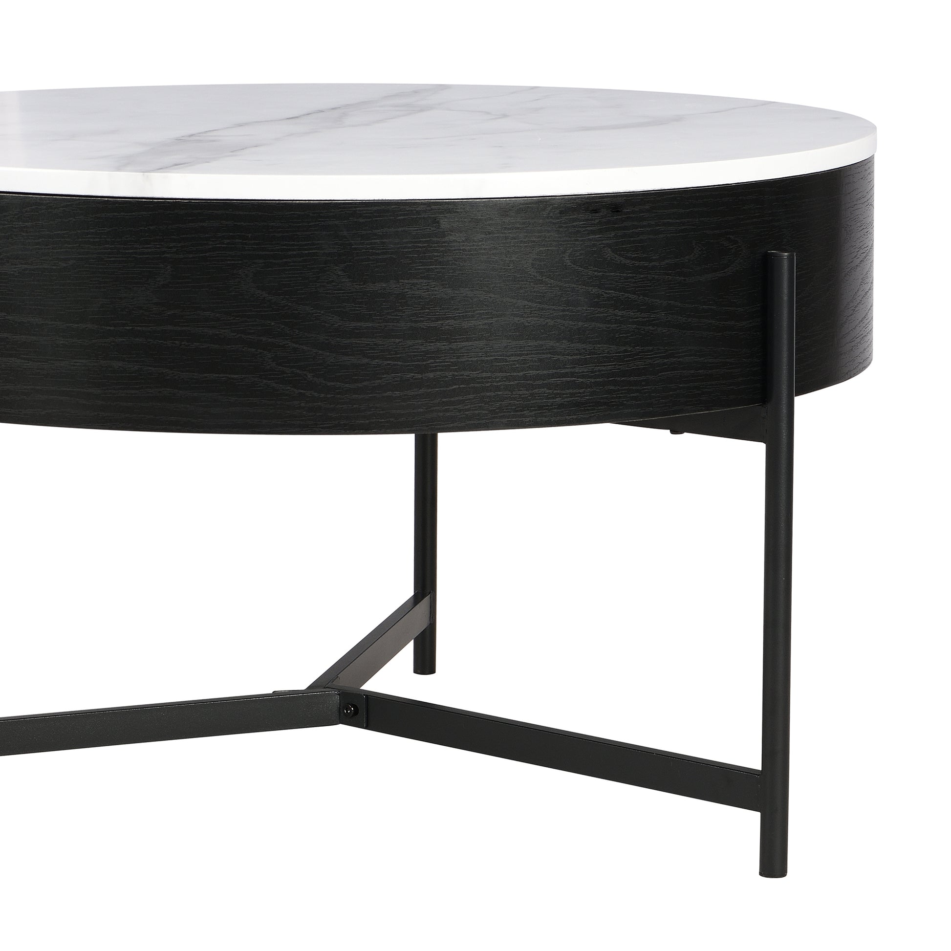 Modern Round Lift Top Coffee Table With Storage & 3 Ottoman White & Black Black Mdf