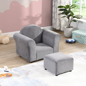 Kids Chair, Kids Upholstered Couch With Ottoman Dark Gray Velvet