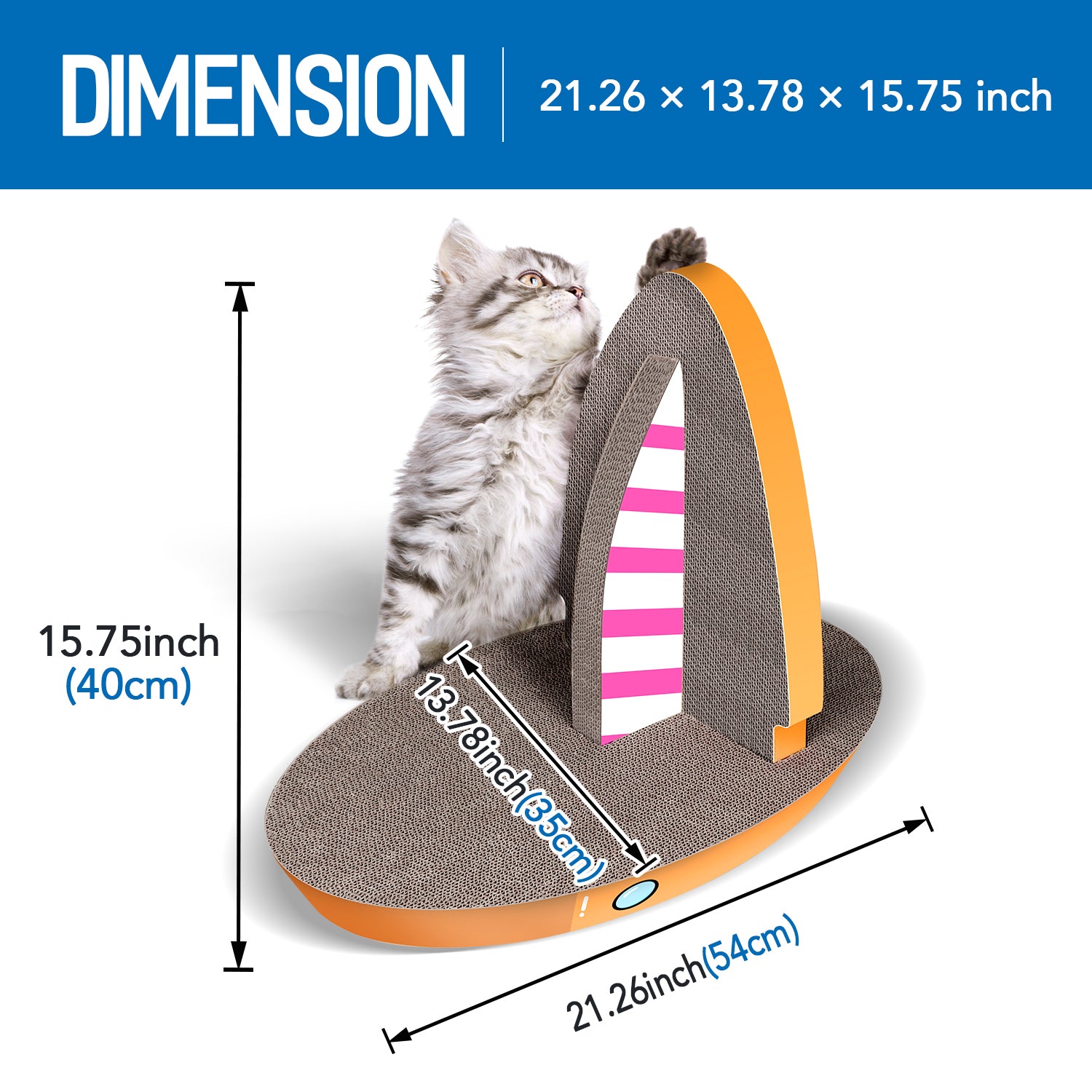 Cat Condo Scratcher Post Cardboard, Sailboat Shape Cat Scratching Board, 21.26X13.78X15.75 Inch Yellow Carbon Fiber