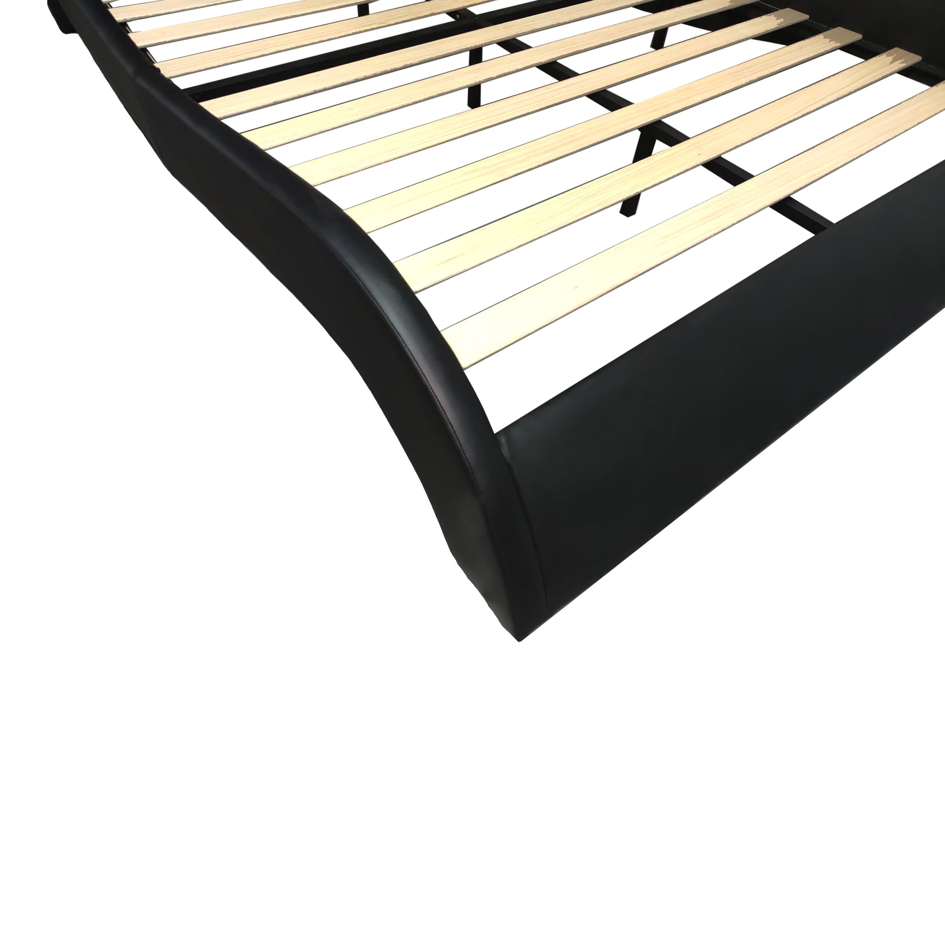 Faux Leather Upholstered Platform Bed Frame With Led Lighting, Bluetooth Connection To Play Music Control, Backrest Vibration Massage, Curve Design, Wood Slat Support, Exhibited Speakers,Queen Queen Black Mdf