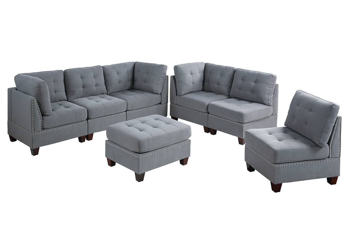 Living Room Furniture Tufted Ottoman Grey Linen Like grey-linen-primary living