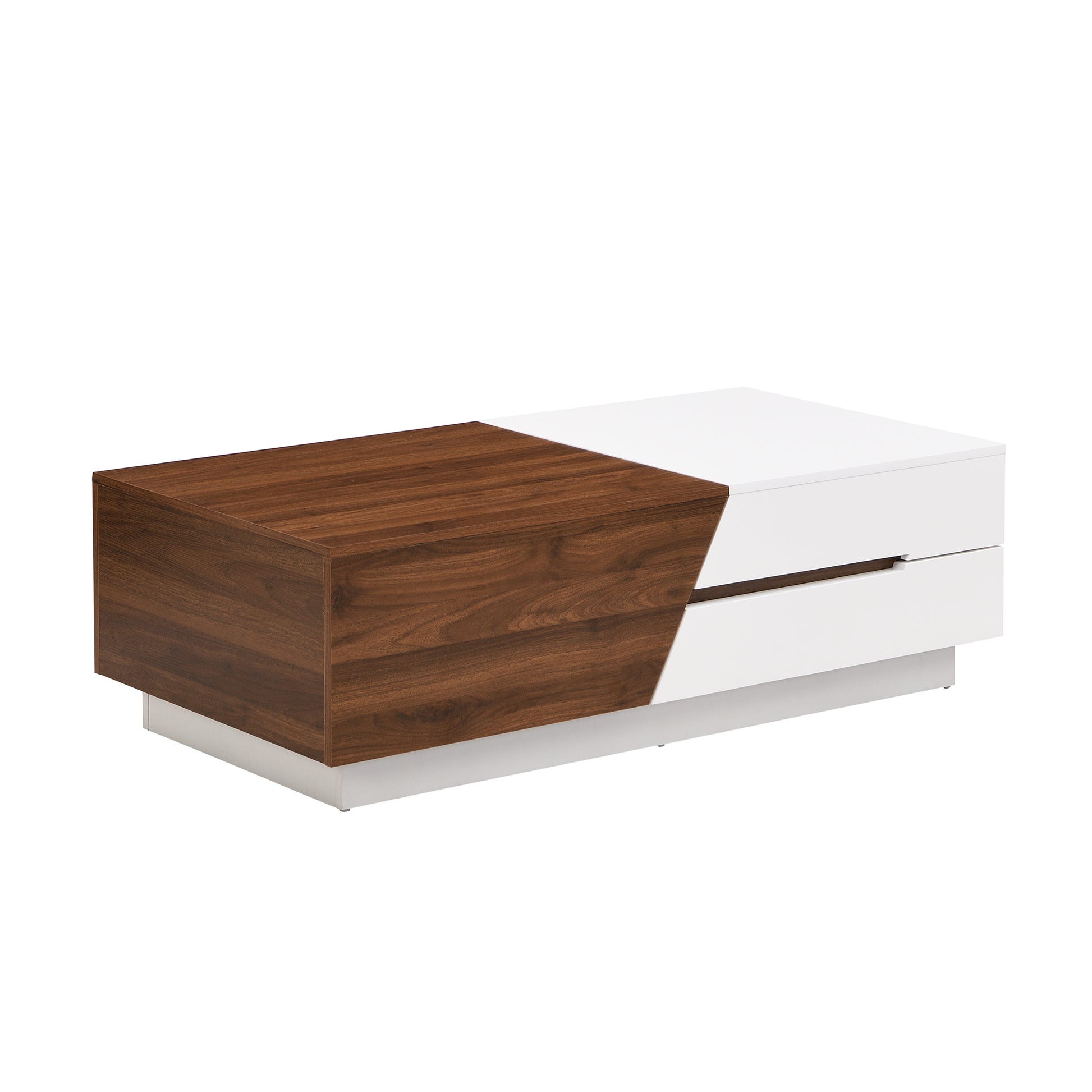 Modern Extendable Sliding Top Coffee Table With Storage In White&Walnut White Walnut Mdf