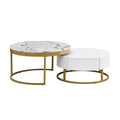 Modern Round Nesting Coffee Table With Drawers In White Golden White Mdf