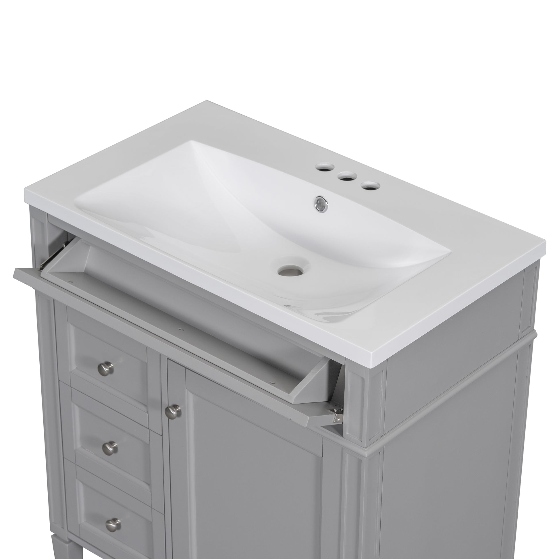 30'' Bathroom Vanity With Top Sink, Modern Bathroom Storage Cabinet With 2 Drawers And A Tip Out Drawer, Single Sink Bathroom Vanity Grey Mdf