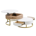 Modern Round Lift Top Nesting Coffee Tables With 2 Drawers White & Natural Oak Natural Wood Antique White Mdf