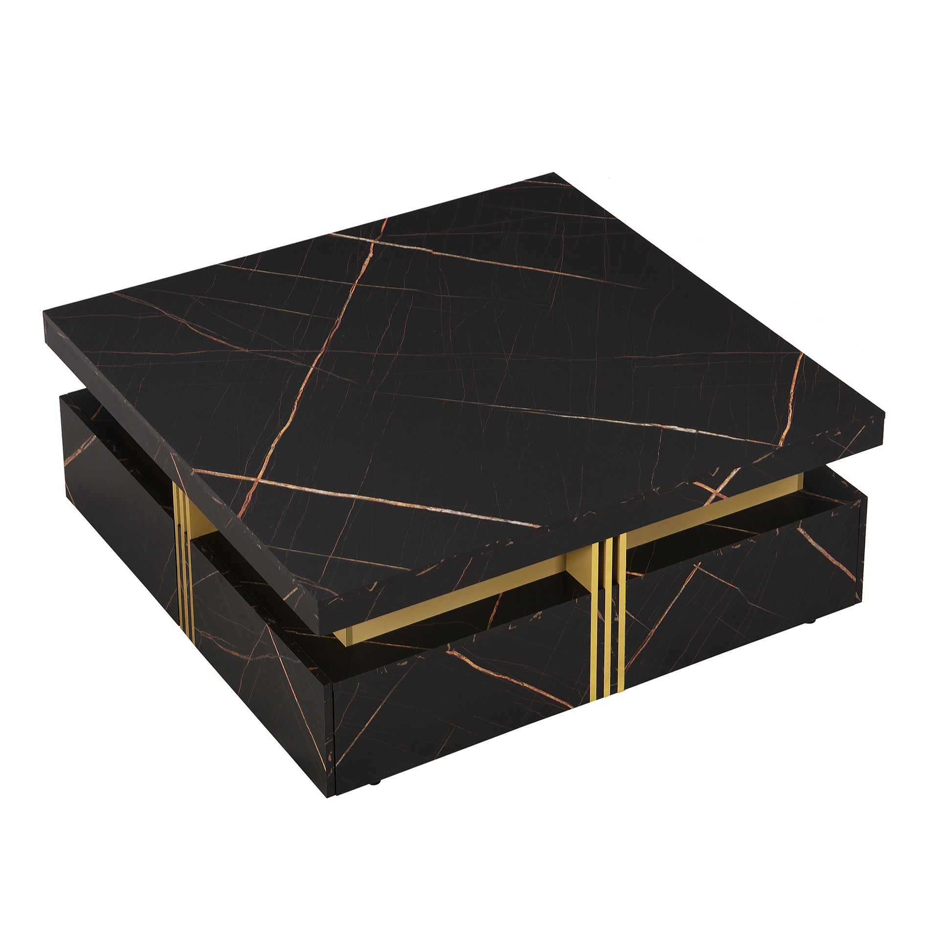 Modern Black Square Storage Coffee Table With 4 Drawers Black Mdf