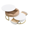 Modern Round Lift Top Nesting Coffee Tables With 2 Drawers White & Natural Oak Natural Wood Antique White Mdf