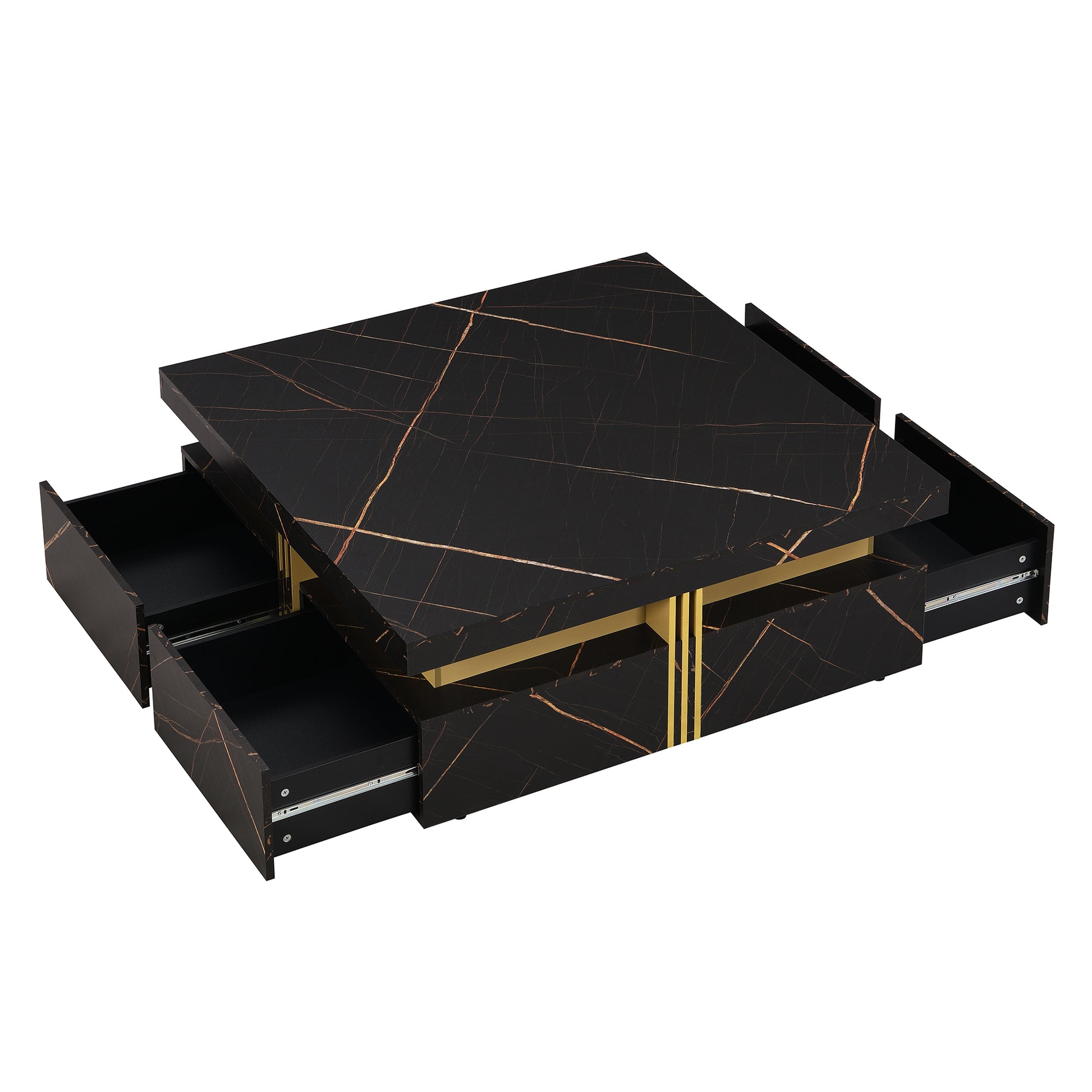 Modern Black Square Storage Coffee Table With 4 Drawers Black Mdf