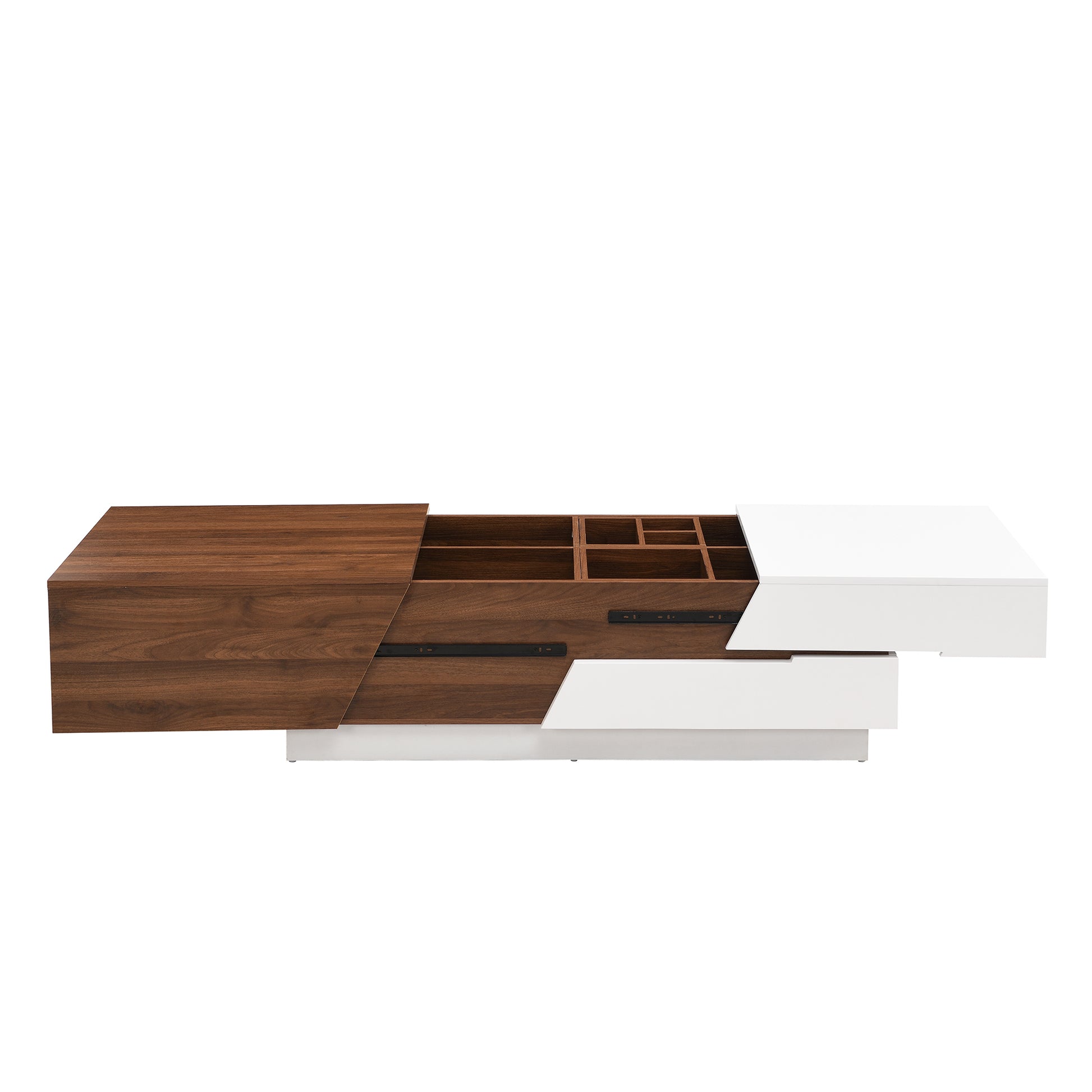 Modern Extendable Sliding Top Coffee Table With Storage In White&Walnut White Walnut Mdf