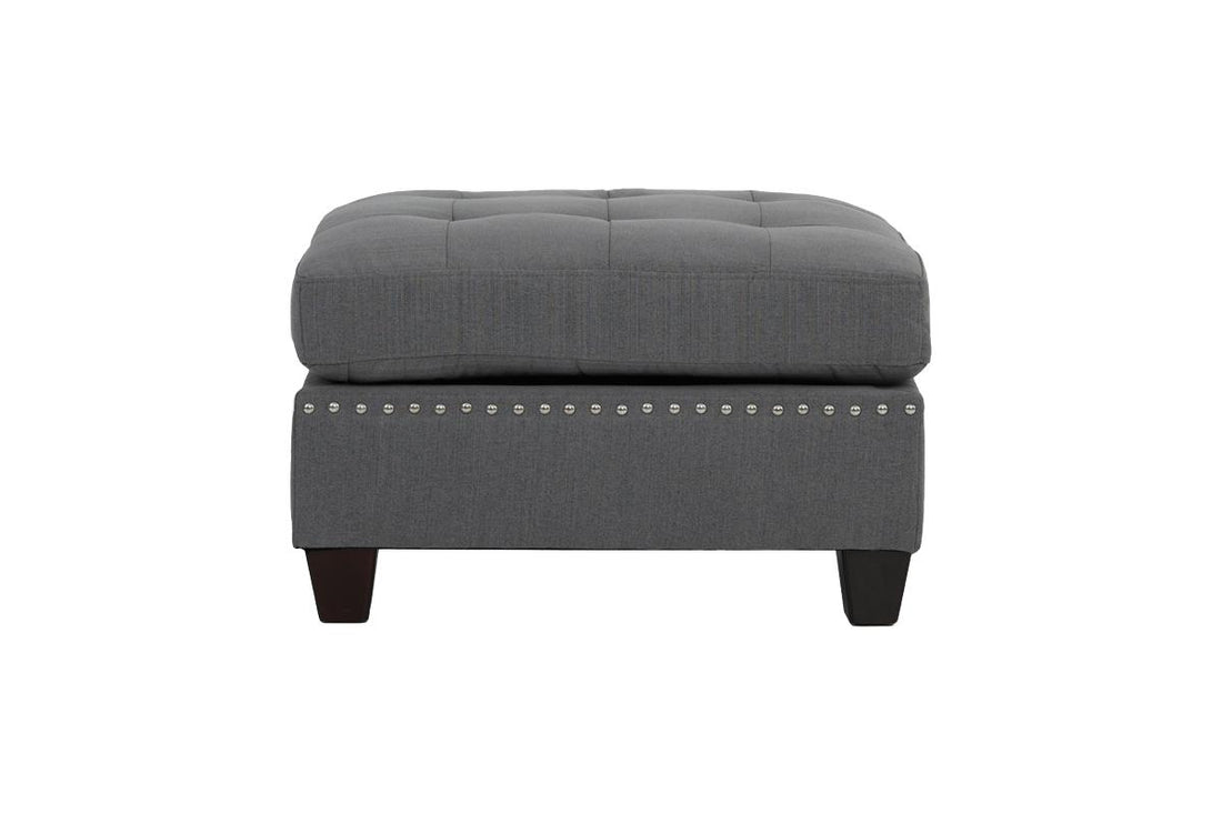 Living Room Furniture Tufted Ottoman Grey Linen Like Fabric 1Pc Ottoman Cushion Nail Heads Wooden Legs Grey Linen Primary Living Space Grey Contemporary,Modern Tufted Fabric