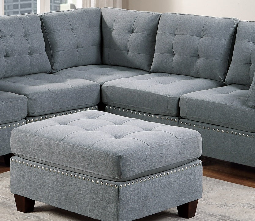 Modular Sectional 6Pc Set Living Room Furniture Corner Sectional Tufted Nail Heads Couch Gray Linen Like Fabric 3X Corner Wedge 2X Armless Chairs And 1X Ottoman Gray Primary Living Space Tufted Back Contemporary,Modern Modular Fabric 6 Seat