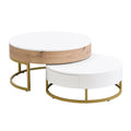 Modern Round Lift Top Nesting Coffee Tables With 2 Drawers White & Natural Oak Natural Wood Antique White Mdf