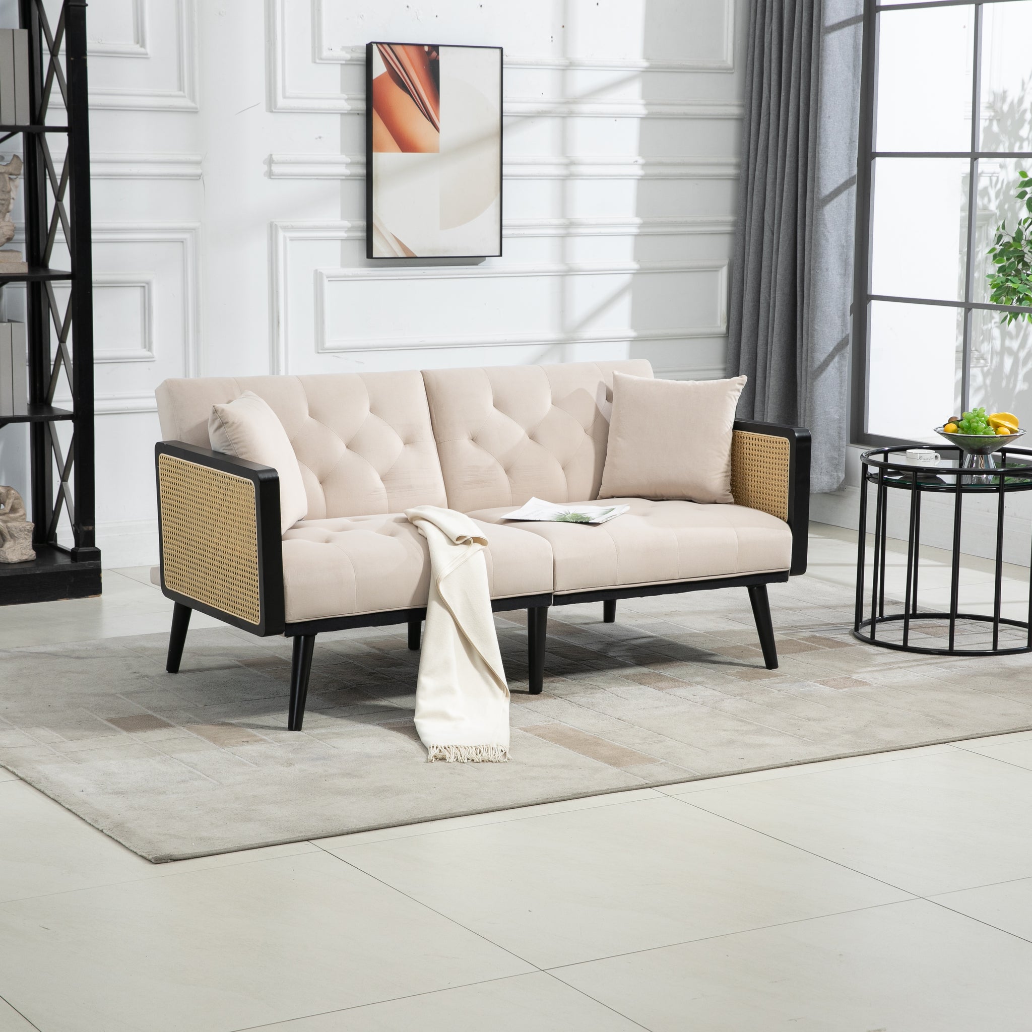 Coolmore Velvet Sofaaccent Sofa .Seat Sofa With Metal Feet Beige Primary Living Space Modern Foam Velvet