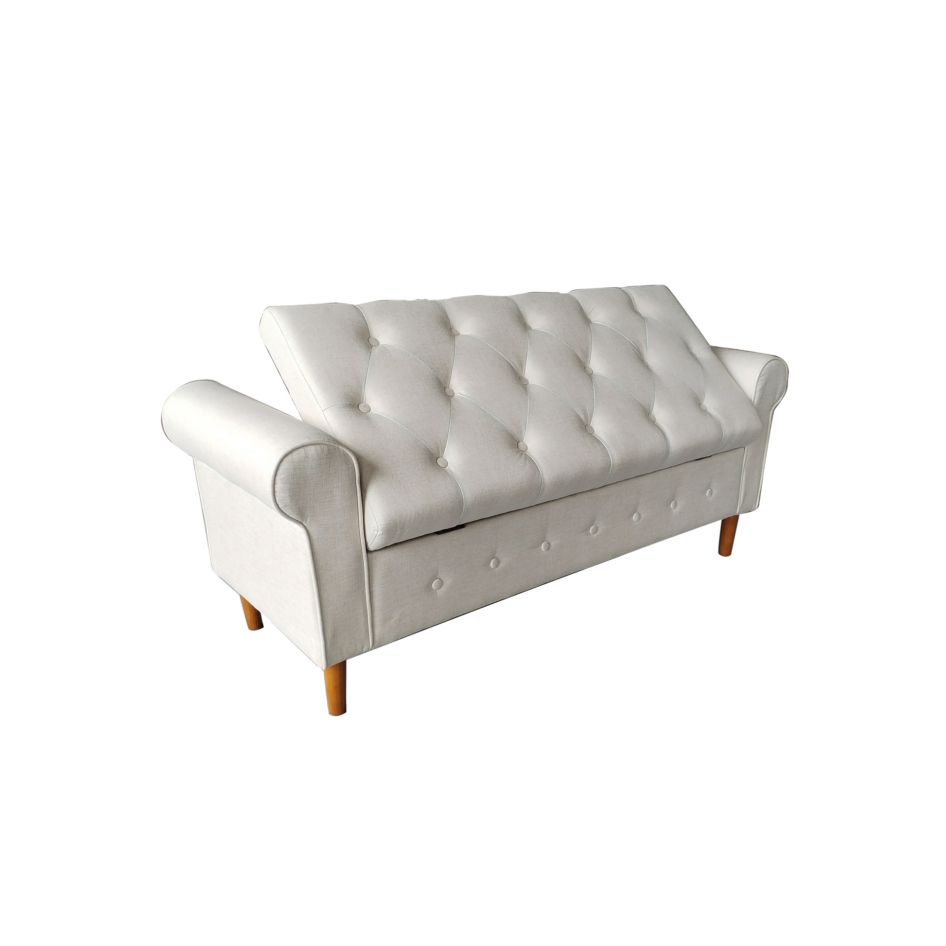 62" Bedroom Tufted Button Storage Bench, Modern Fabric Upholstered Ottoman, Window Bench, Rolled Arm Design For Bedroom, Living Room, Foyer Beige Beige Brown Bedroom American Design,Luxury Eucalyptus Foam Fabric