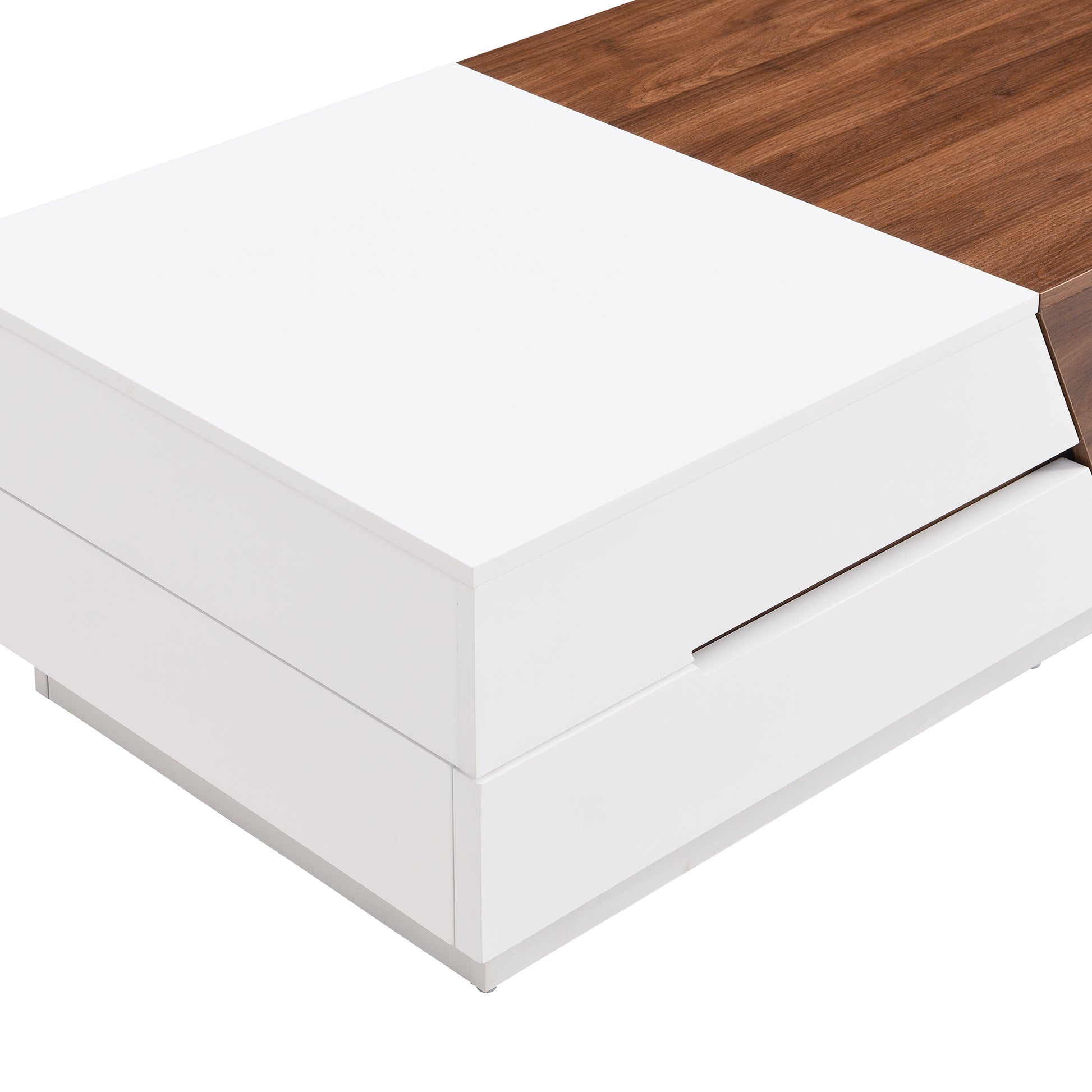 Modern Extendable Sliding Top Coffee Table With Storage In White&Walnut White Walnut Mdf