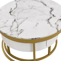 Modern Round Nesting Coffee Table With Drawers In White Golden White Mdf