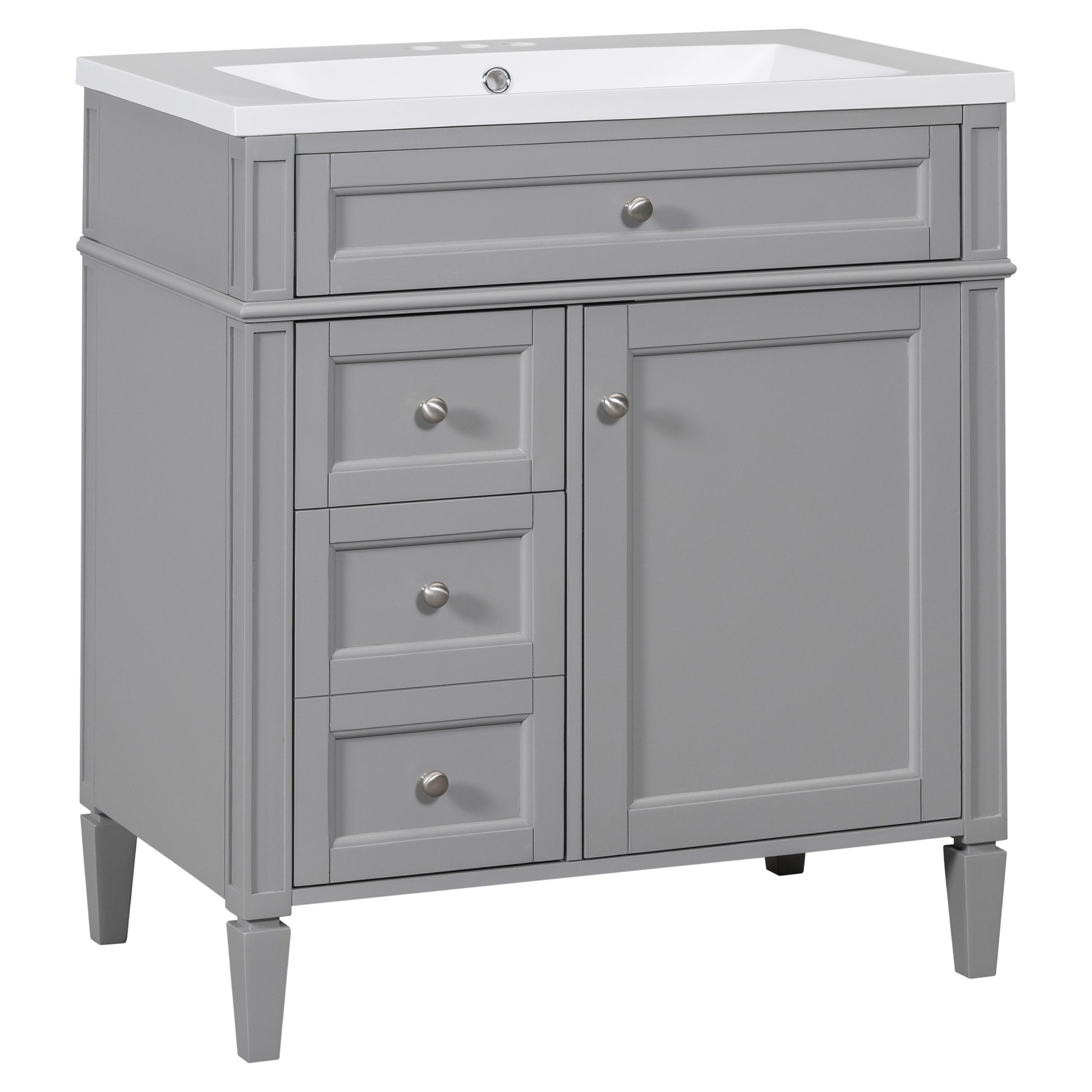 30'' Bathroom Vanity With Top Sink, Modern Bathroom Storage Cabinet With 2 Drawers And A Tip Out Drawer, Single Sink Bathroom Vanity Grey Mdf