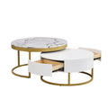 Modern Round Nesting Coffee Table With Drawers In White Golden White Mdf