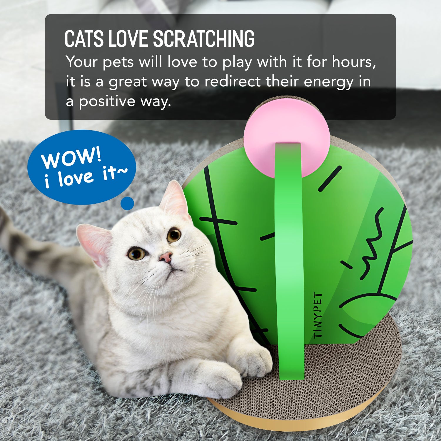 Cat Condo Scratcher Post Cardboard, Cactus Shape Cat Scratching Board, 15X15X19.29 Inch Green Carbon Fiber