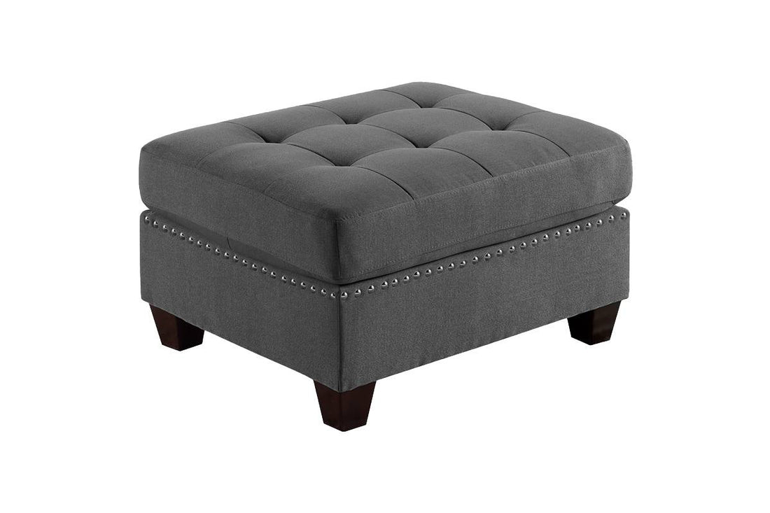 Living Room Furniture Tufted Ottoman Grey Linen Like Fabric 1Pc Ottoman Cushion Nail Heads Wooden Legs Grey Linen Primary Living Space Grey Contemporary,Modern Tufted Fabric