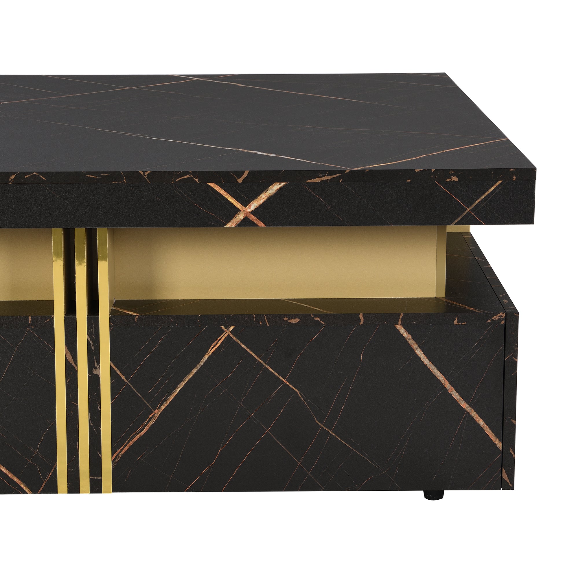 Modern Black Square Storage Coffee Table With 4 Drawers Black Mdf