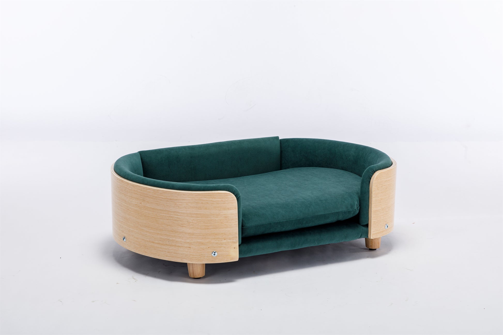 Scandinavian Style Elevated Dog Bed Pet Sofa With Solid Wood Legs And Bent Wood Back, Velvet Cushion,Mid Size,Dark Green Dark Green Removable Cover Scandinavian Dog Large 41 70 Lbs Foam Plywood