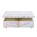 Modern White Square Storage Coffee Table With 4 Drawers White Mdf